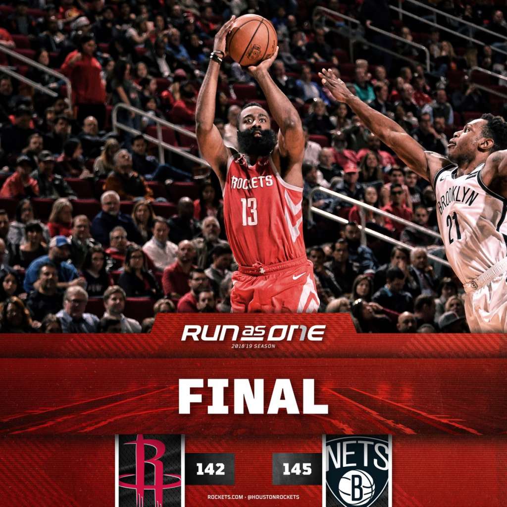 Harden faz 58 pontos, mas não evita a derrota do Rockets para o Nets