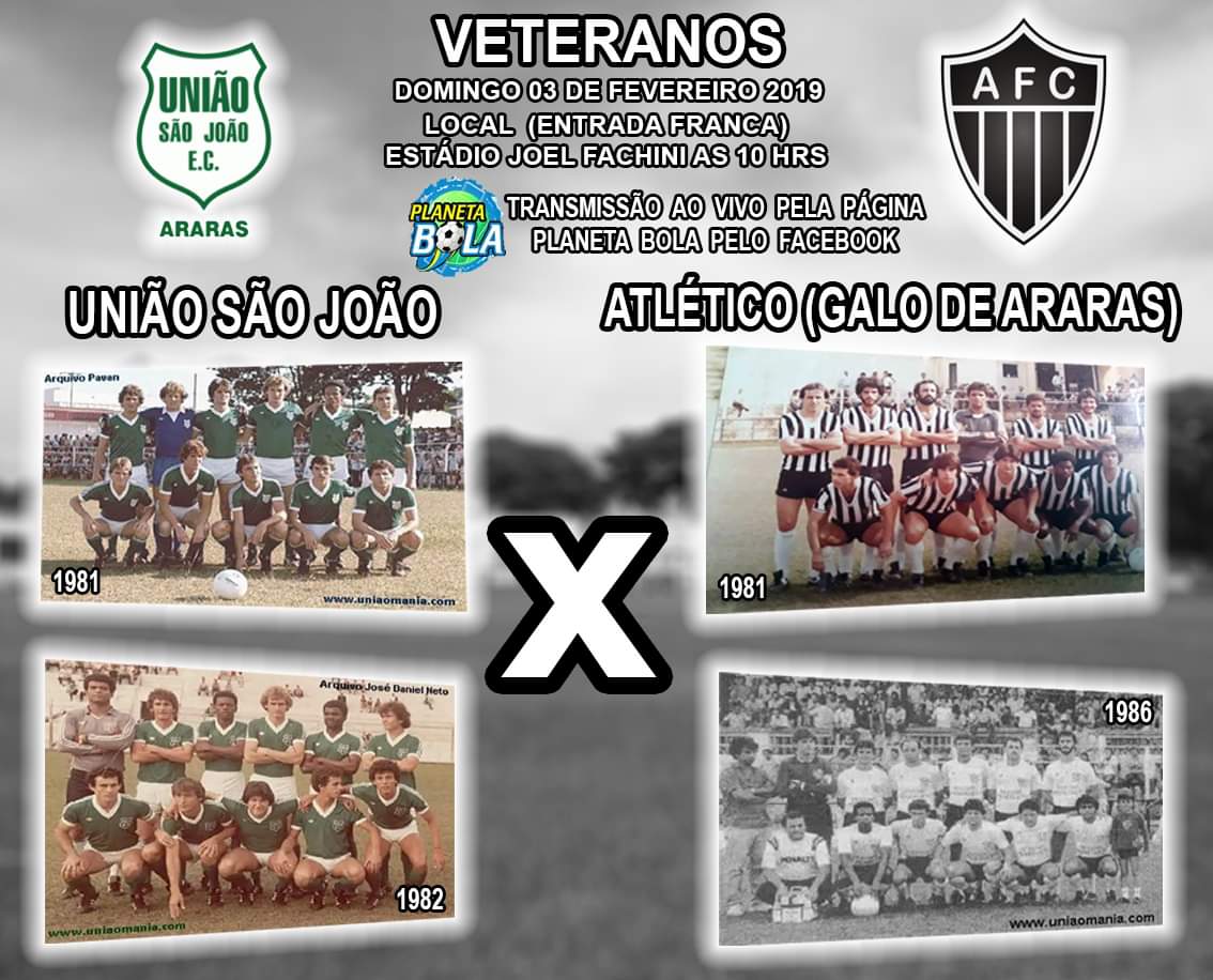 Veteranos de União São João e Atlético de Araras se enfrentam no Estádio Joel Fachini