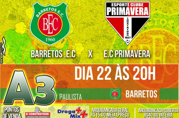 Paulista A3: Ingressos para o duelo entre Barretos e Primavera já estão à venda