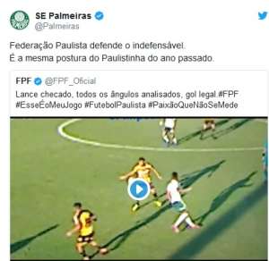 Palmeiras e FPF trocam farpas nas redes sociais depois de polêmica com o VAR
