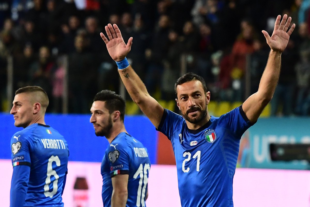 ELIMINATÓRIAS EURO: Quagliarella brilha e Itália faz 6 a 0 em Liechtenstein