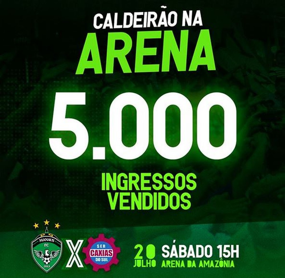 Série D: Manaus-AM anuncia venda de 5 mil ingressos para decisão contra o Caxias-RS