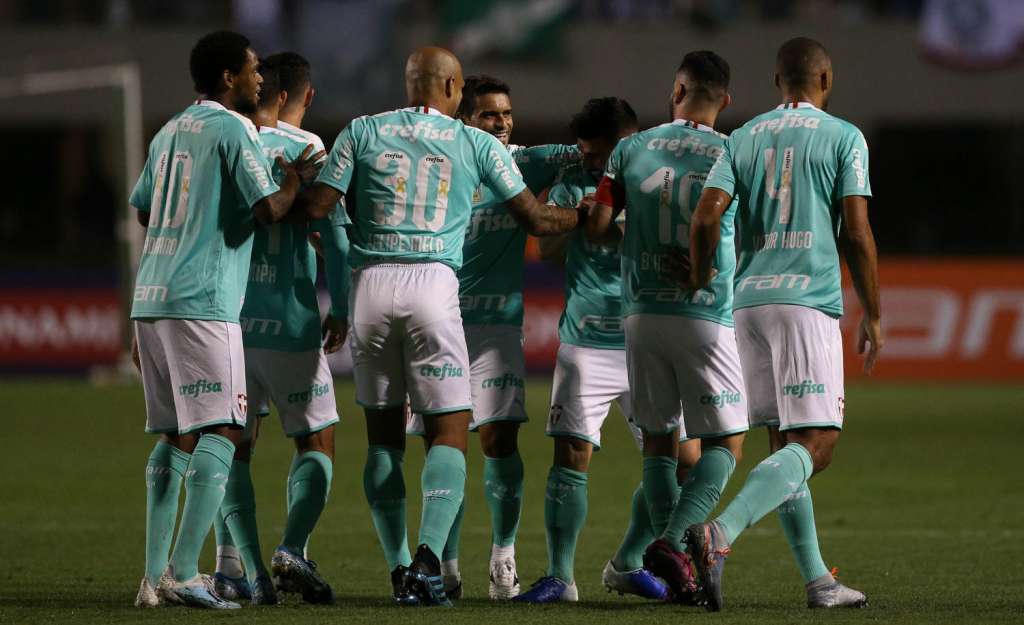 Jogadores do Palmeiras comemoram um dos seis gols na goleada diante do CSA (Foto: César Greco/Agência Palmeiras)
