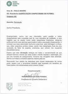 Após declaração infeliz, dirigente do Goiás divulga nota e pede desculpas à Chape