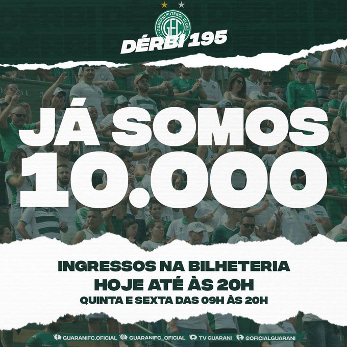 Série B: Guarani ultrapassa marca de 10 mil ingressos vendidos para o Dérbi 195