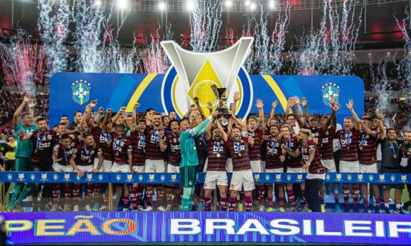 Equipe do Flamengo na festa do título do Brasileirão. (Foto: Divulgação / Flamengo)