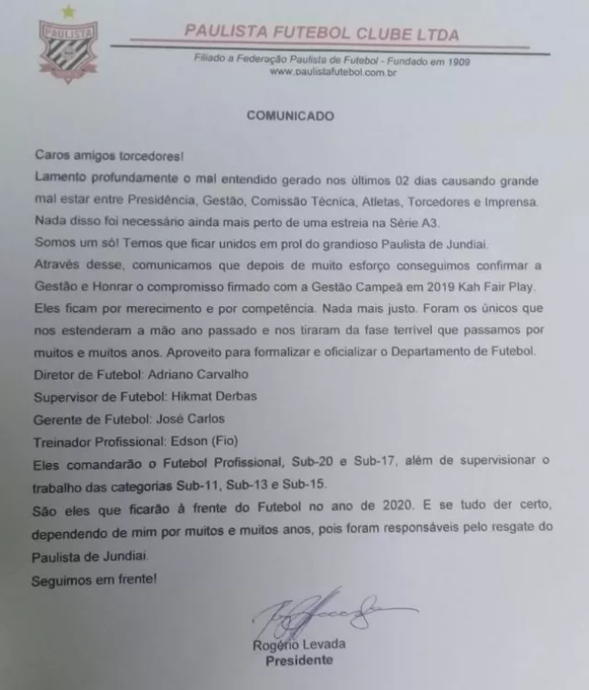 Reviravolta! Clube do Paulista A3 confirma permanência de parceira e técnico