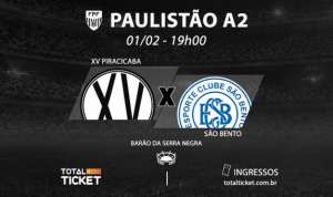 Paulista A2: Ingressos para XV x São Bento começam a ser vendidos na manhã desta quinta