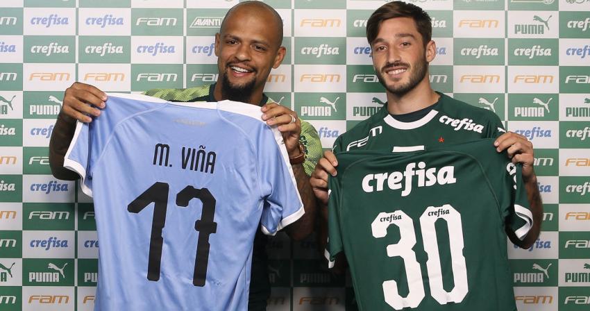 Viña é apresentado no Palmeiras e ‘sela paz’ de uruguaios com Felipe Melo