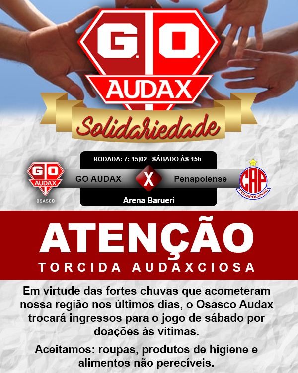 Paulista A2: Audax arrecada alimentos para vítimas das enchentes em Osasco