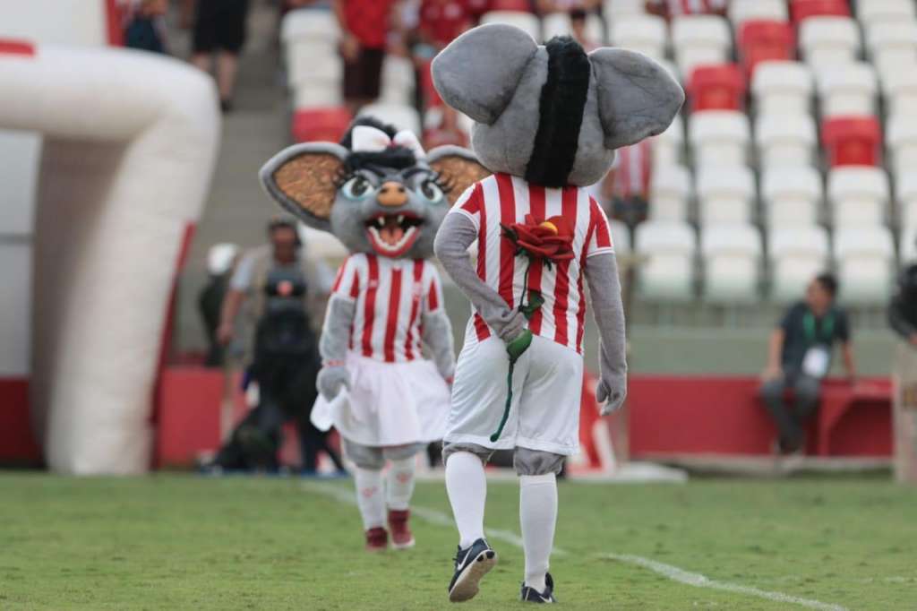 Empate entre Náutico e Retrô Brasil pelo Campeonato Pernambucano contou com casamento de mascotes (Foto: Caio Falcão / Náutico) - Caio Falcão / Náutico