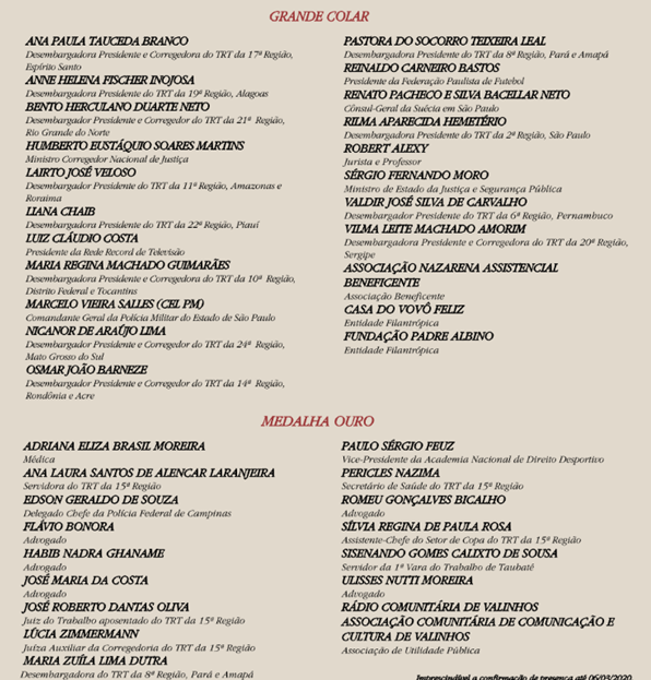 Reinaldo Carneiro Bastos vai receber comenda do TRT da 15.ª Região em Campinas