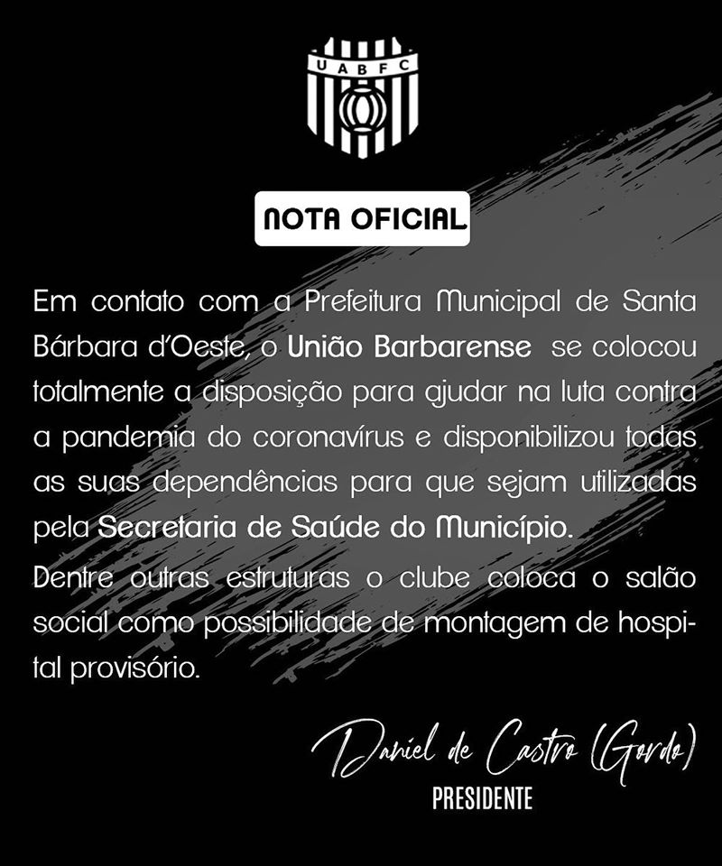 Segundona: União Barbarense disponibiliza estruturas para combate ao coronavírus