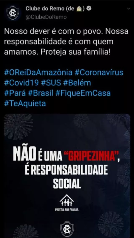 Após pronunciamento, Paysandu pede ‘fiquem em casa’; Remo faz crítica, mas apaga