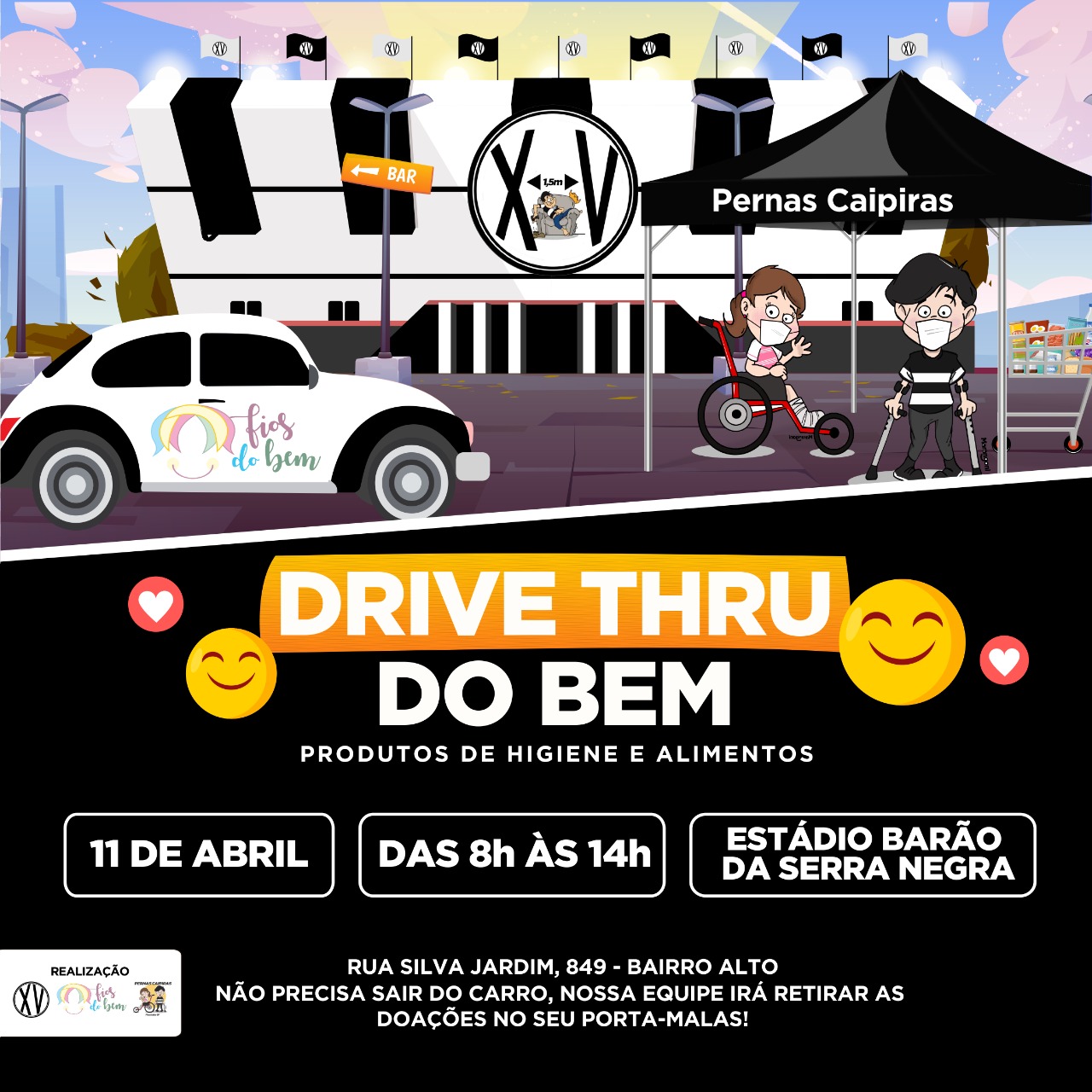 Em parceria com projetos, XV promove ação para arrecadar alimentos e itens de higiene