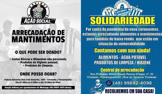 Com apoio de atletas, organizadas de Avaí e Figueirense realizam ações solidárias