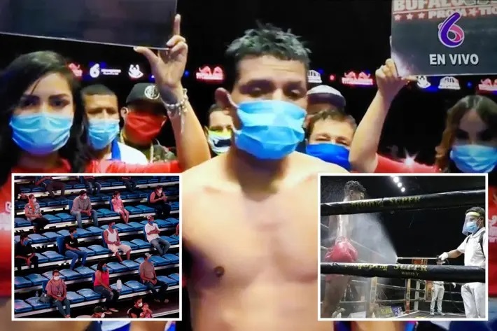 Boxe na Nicarágua tem pugilistas ‘desinfetados’ e ring girls com máscara