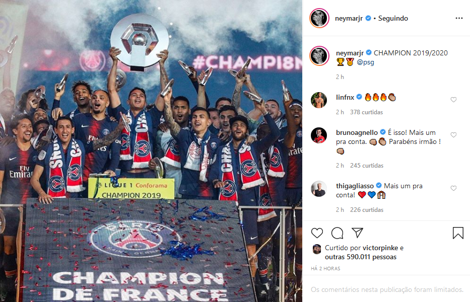 Após anúncio do fim do Francês, Neymar e ‘parças’ comemoram título do PSG