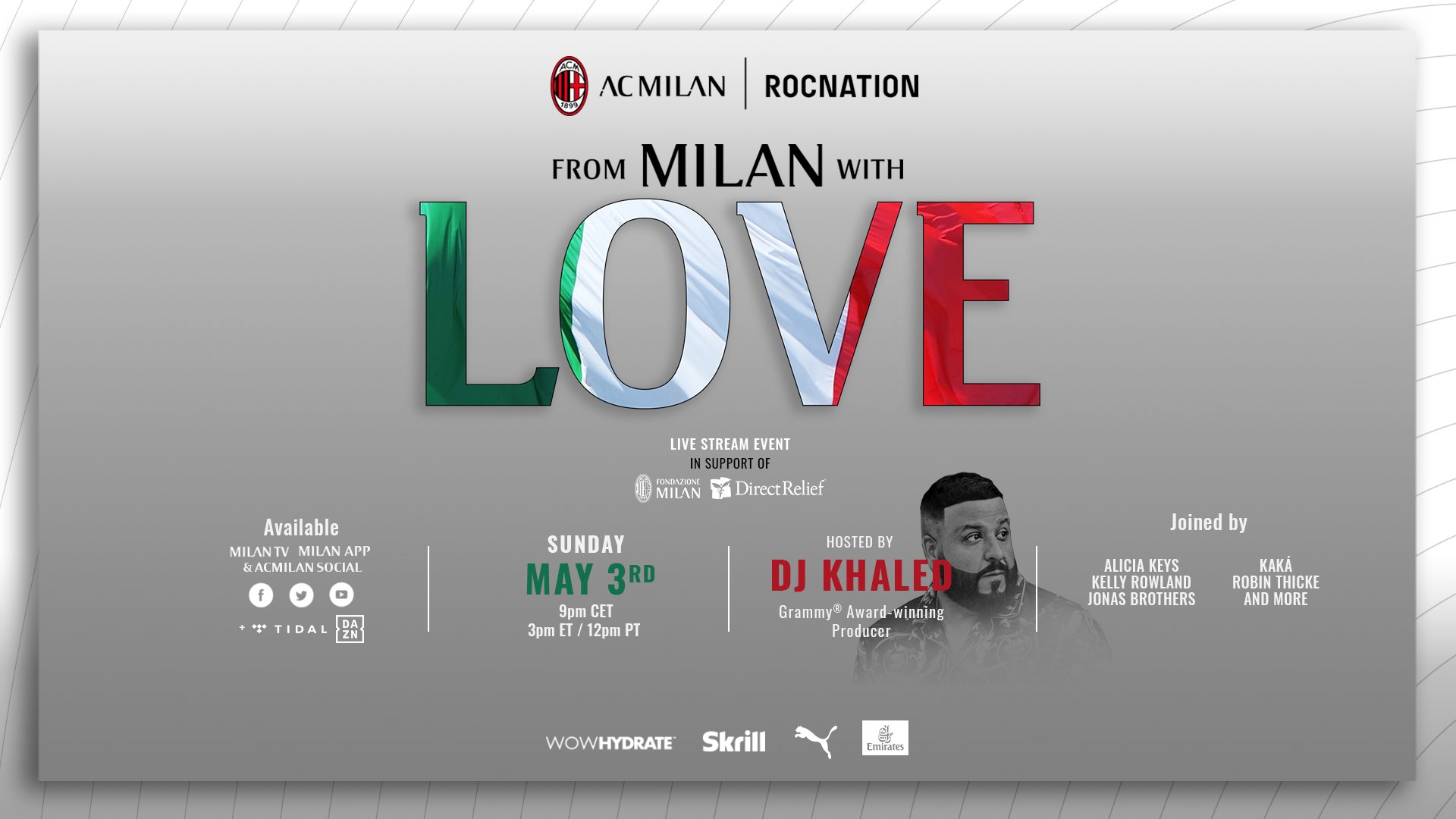 Com Kaká, Milan promove evento musical para homenagear profissionais de saúde