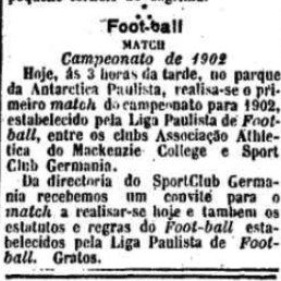 Mackenzie 2 x 1 Germânia: o primeiro jogo oficial do futebol