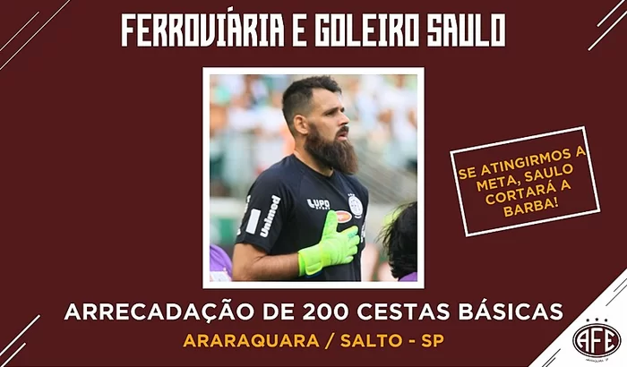Goleiro de time do Paulistão faz vaquinha solidária e promete tirar a barba