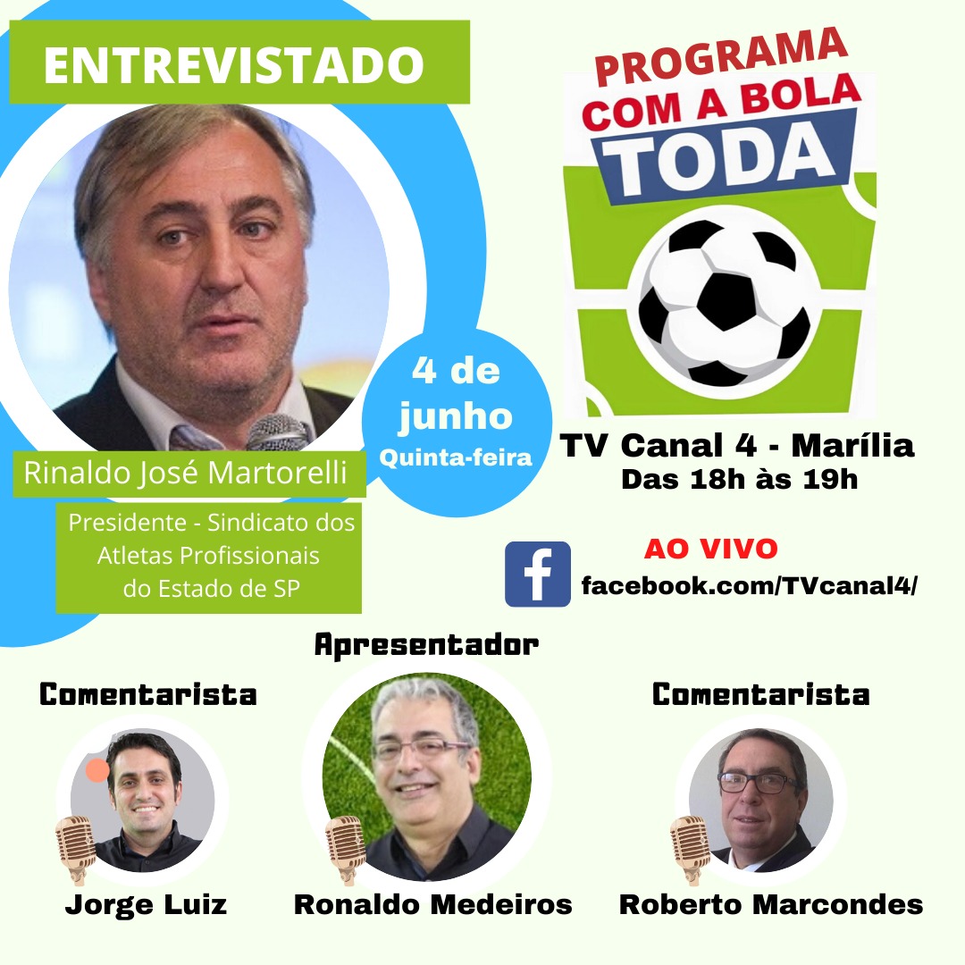‘Com a Bola Toda’ recebe presidente do Sindicato dos Atletas de SP nesta quinta