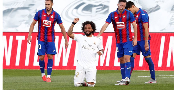 ESPANHOL: Com gol e protesto antirracista de Marcelo, Real Madrid vence Eibar
