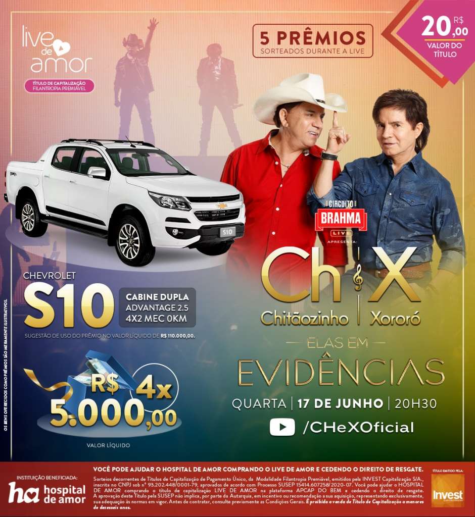 Chitãozinho e Xororó farão uma apresentação nesta quarta