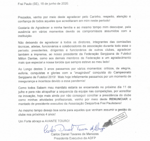 Presidente de time da Série D renuncia cargo: 'Momento de insegurança'