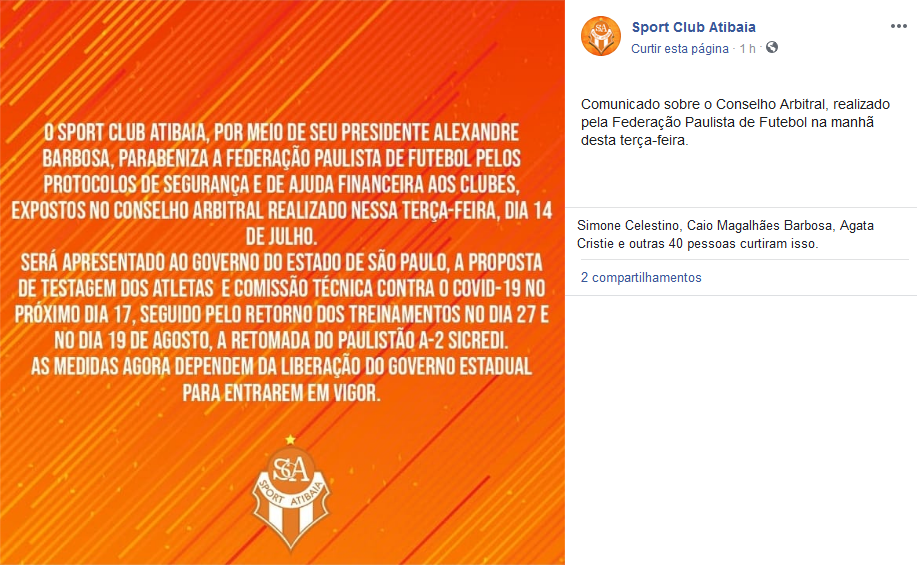 Paulista A2: Atibaia ‘parabeniza’ FPF por definições do Conselho Arbitral