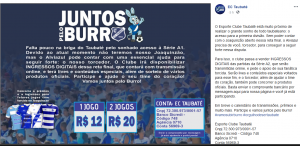 Paulista A2: Taubaté abre venda de ingressos virtuais para seguir na luta por acesso