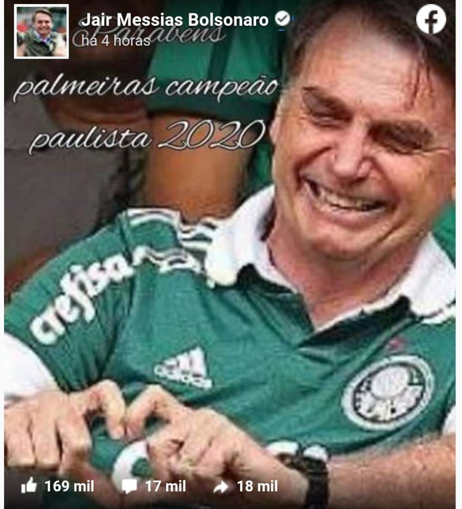 Bolsonaro ‘esquece’ covid e comemora título do Palmeiras