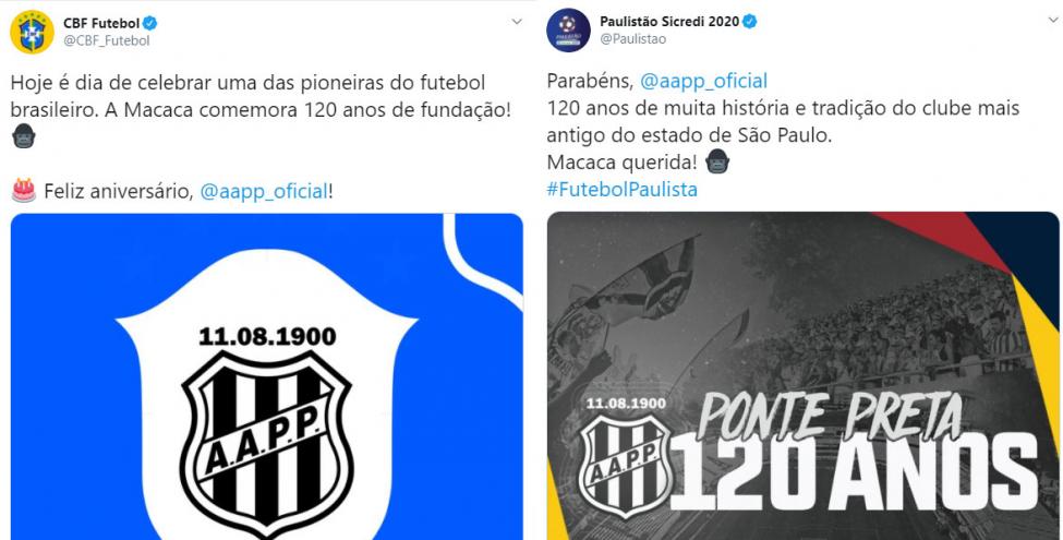 Ponte Preta completa 120 anos e ganha parabéns de FPF e CBF