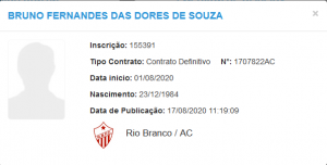 Série D: Goleiro Bruno aparece no BID da CBF e já pode atuar pelo Rio Branco-AC
