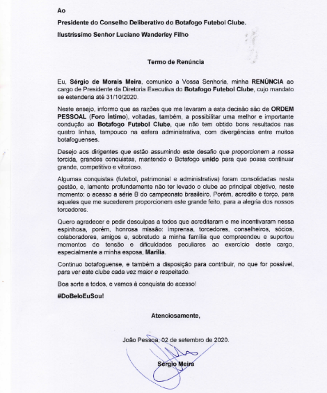 Presidente de clube da Série C pede renúncia para ‘possibilitar uma melhor condução’