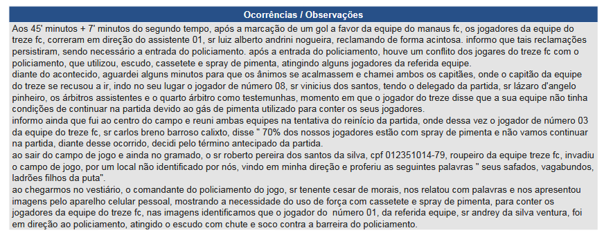 Árbitro divulga súmula de confronto que terminou em pancadaria na Série C. Confira!