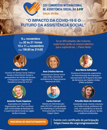 Congresso da LBV discutirá “O impacto da Covid-19 e o futuro da Assistência Social”