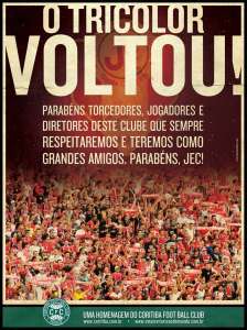 Coritiba parabeniza Joinville pelo acesso à Série A