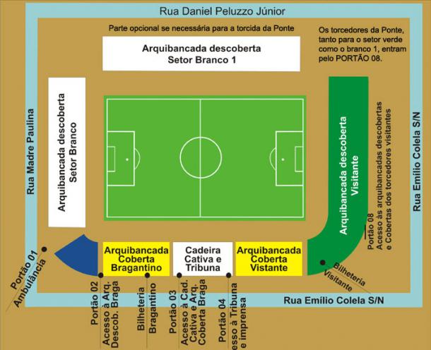 Mapa de acesso aos torcedores da Macaca no Nabizão para o jogo do próximo sábado - Divulgação