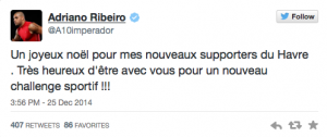 Adriano Imperador indica acerto com time francês em postagem de Natal