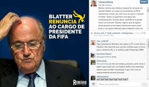 Romário comemora renúncia de Blatter: 