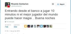 Centurion usa redes sociais para reclamar do banco de reservas