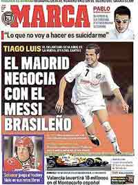 Jornal Marca estampa interesse do Real Madrid em Tiago Luís, o Messi brasileiro