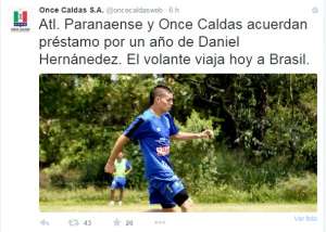 Atlético-PR encaminha contratação de meia Daniel Hernández, do Once Caldas