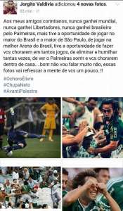 Ex-Palmeiras, Valdivia provoca, Corinthians responde e leva esculacho