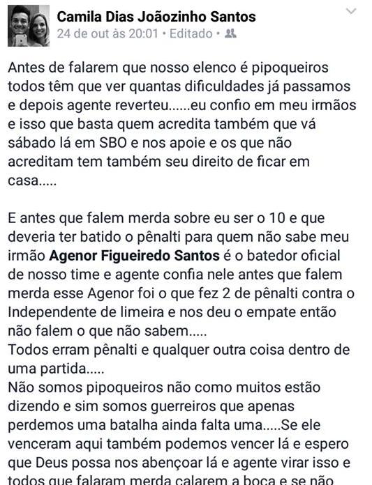 Joãozinho se pronunciou em defesa ao capitão