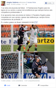 Tributo de Valdivia para Rogério Ceni tem provocação e coro de 'São Marcos'