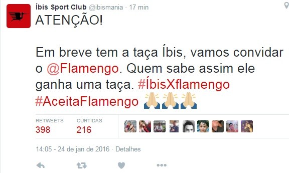 Íbis ironiza e faz desafio ao Flamengo após nova derrota em amistoso