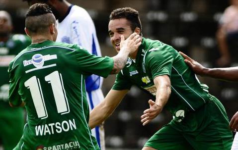 Lenon comemora com Watson o primeiro gol do Guarani no Paulista A2. Foto: Rodrigo Villalba - GFC Lenon comemora com Watson o primeiro gol do Guarani no Paulista A2. Foto: Rodrigo Villalba - GFC