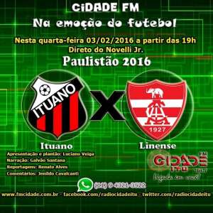 Rádio Cidade de Itu transmite jogo do Paulistão nesta quarta-feira